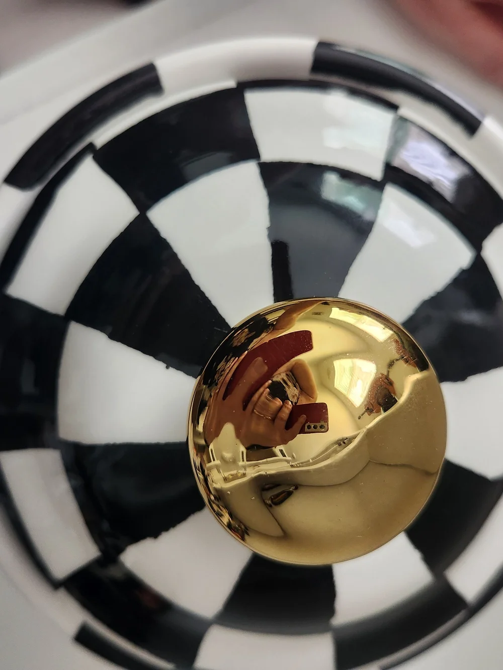 Black & White Check Ceramic Canister with Gold Knob